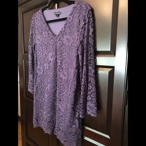 Nina Leonard Lace Peplum Tunic - Purple, L